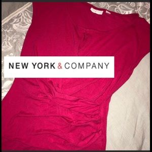 NY&Company Fuchsia Keyhole Ruched Waist Blouse